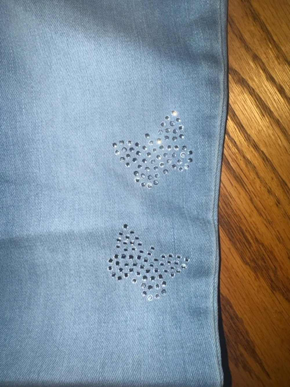 The Children's Place Light Blue Flare Jeans with Rhinestone Butterflies